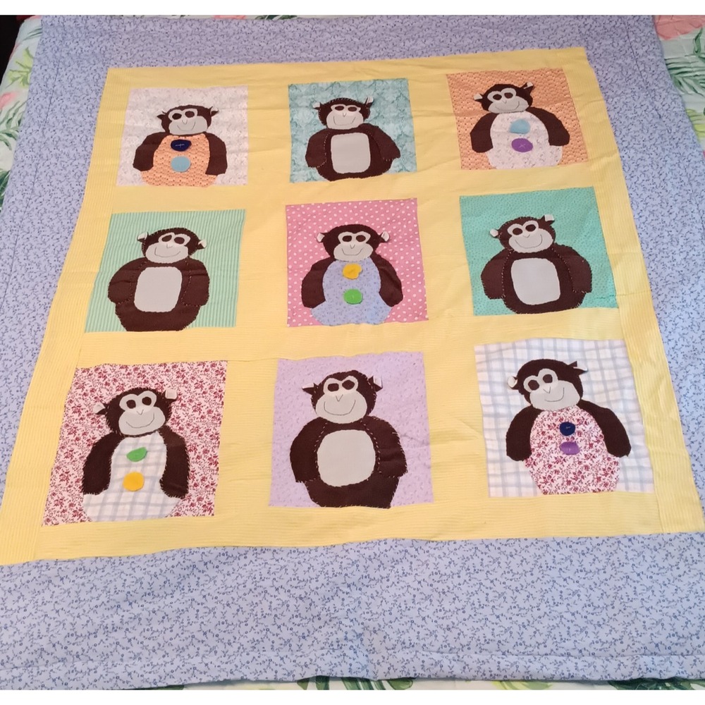 Childs Quilt Handmade Monkeys Patchwork Nursey Crib Lap Blanket  Kidcore